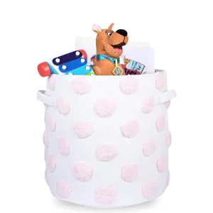 PomPom Large Round Pink Toy Storage Basket
