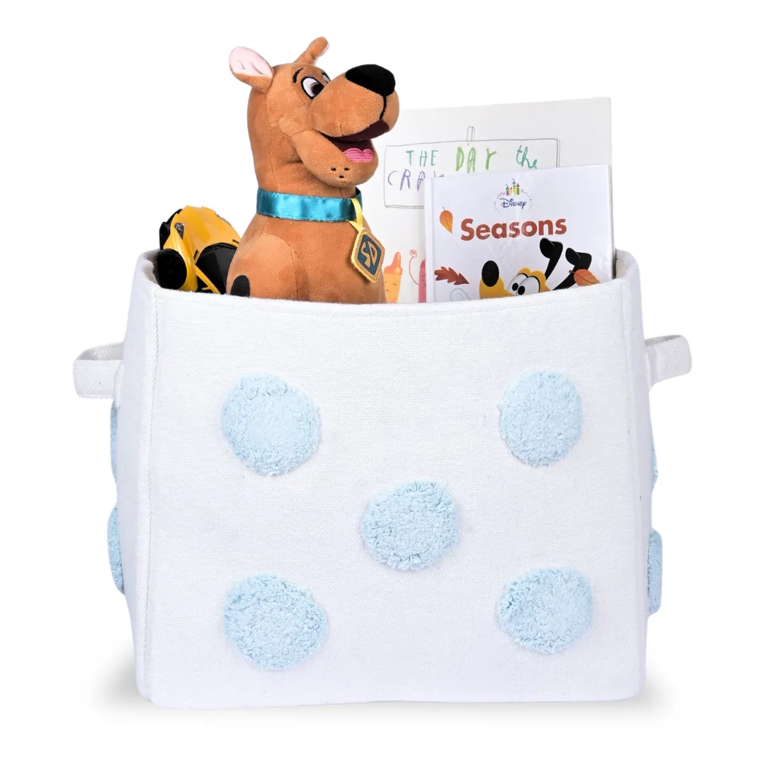 PomPom Medium Rectangular Blue Toy Storage Basket