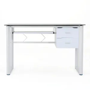 Rivendell Modern Black and White Iron Office Desk with Tempered Glass Top