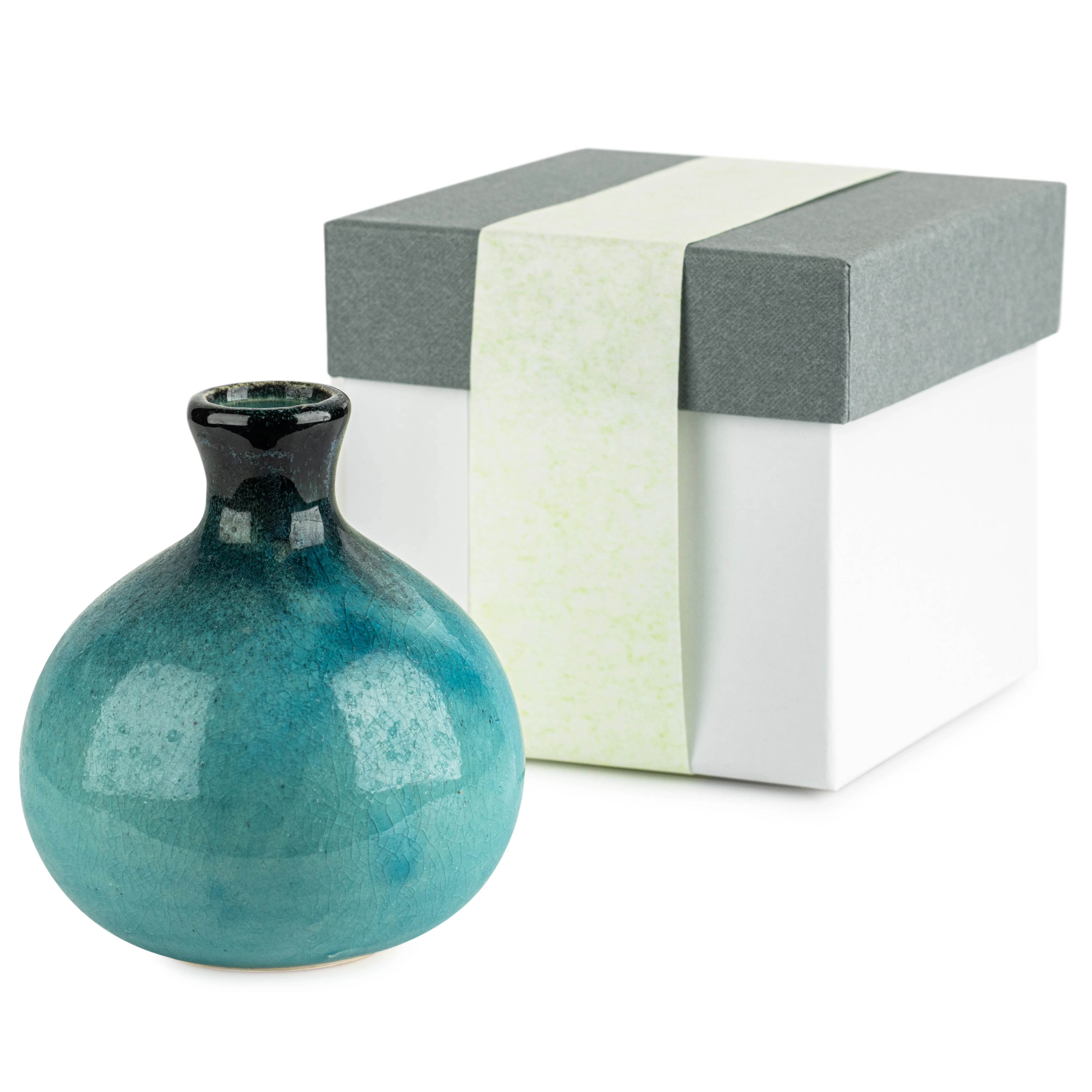 Round Blue Crackleglaze Small Japanese Vase