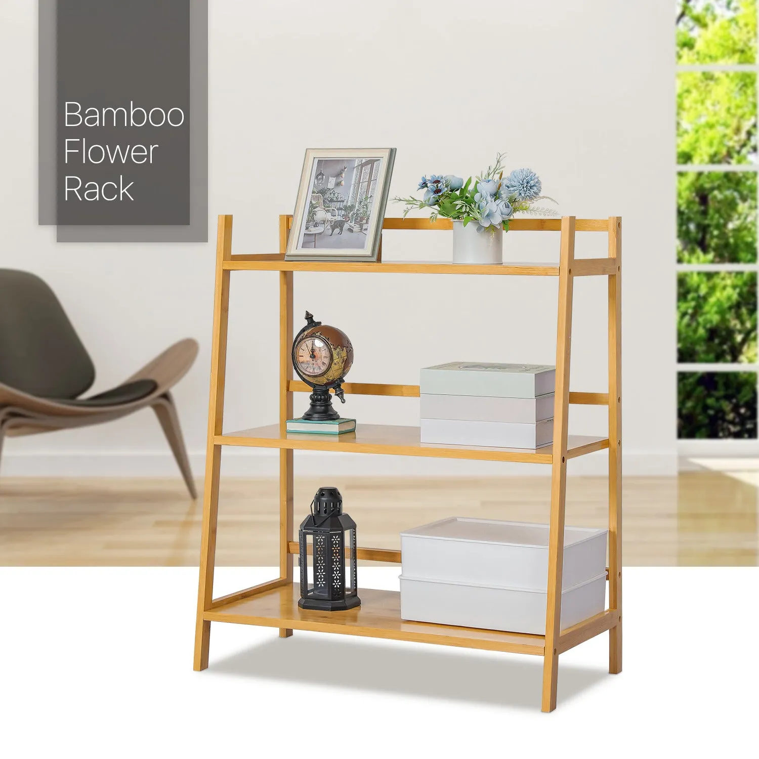 Simplified Trapezoid Multi-Functional Flower Plant Rack - 3 Tier - Natural
