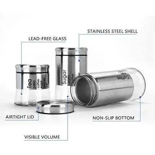 Stainless Canister Set For Sugar, Coffee And Tea