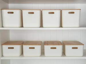 White Storage Container with Bamboo Lid - 8 Pack