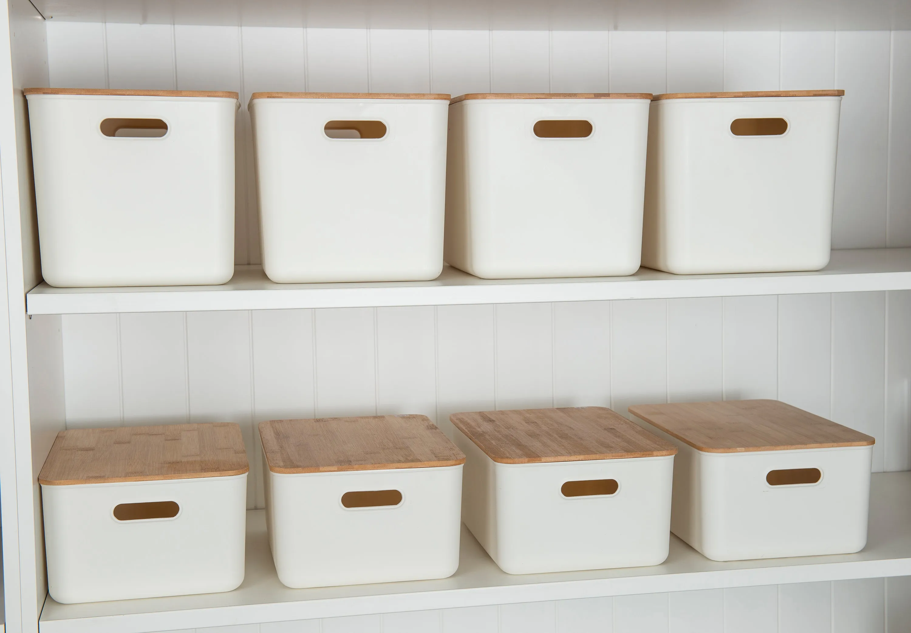 White Storage Container with Bamboo Lid - 8 Pack